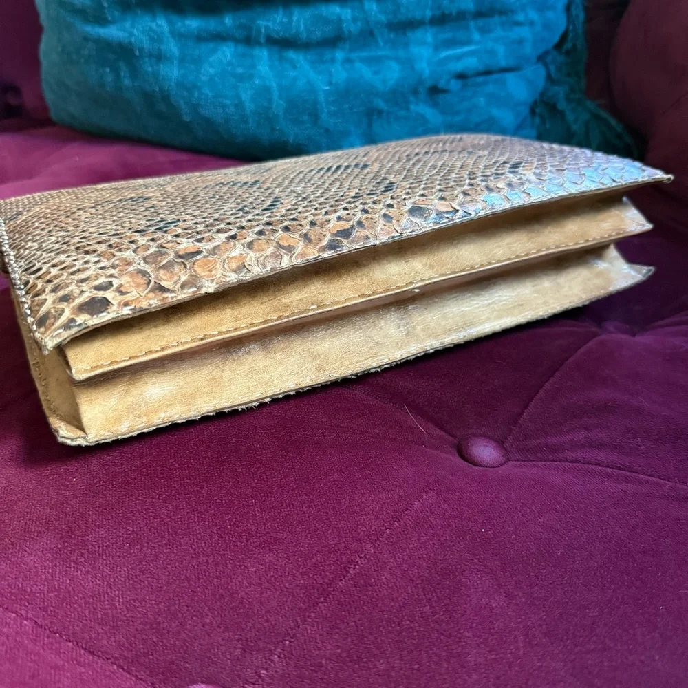 Vintage - Handmade Brown Snakeskin Accordion Clutch Shoulder Bag